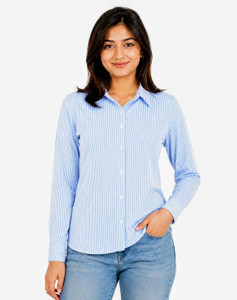 Kingeverra Couture Women Striped Casual Blue Shirt