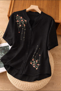 ME AND FOX Women Embroidered Casual Black Shirt