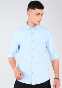 FLYING MACHINE Men Solid Casual Blue Shirt