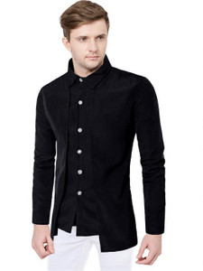 PEARL OCEAN Men Solid Casual Black Shirt