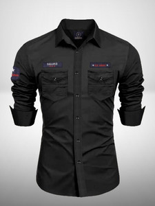 VeeraFlex Men Solid Casual Black Shirt