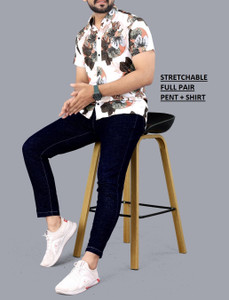 COMBRAIDED Men Striped Casual White Shirt