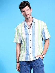 The Indian Garage Co. Men Striped Beach Wear Cream Shirt