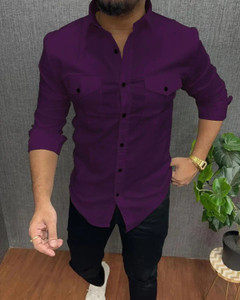 DENEEJA Men Solid Casual Purple Shirt
