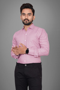 EVIQE Men Solid Formal Pink Shirt