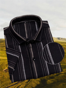 VUDLY Men Striped Casual Black Shirt - Image 4