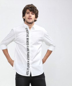 HIGHLANDER Men Printed Casual White Shirt