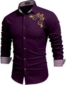 DIMMY Men Solid Casual Purple Shirt