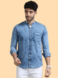 PRINTOUT Men Solid Casual Blue Shirt