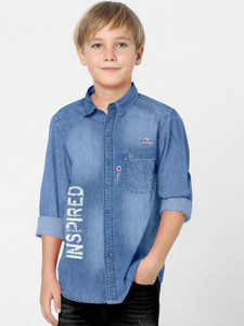 FABFARM Boys Washed Casual Blue Shirt