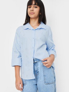 MAX Girls Solid Casual Blue Shirt