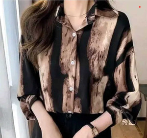 Saetrat Women Printed, Striped Casual Black, Brown Shirt