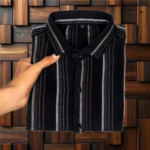 AROBY Men Striped Casual Black Shirt