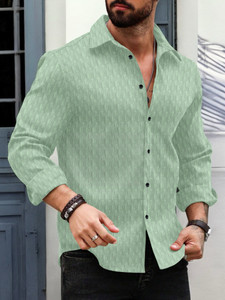 VELLOSTA Men Self Design Casual Light Green Shirt