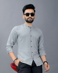 sti Men Self Design Casual Black Shirt