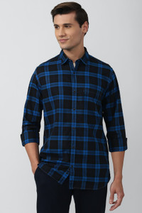 PETER ENGLAND Men Checkered Casual Blue, Black Shirt