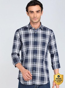 INTEGRITI Men Checkered Casual Dark Blue Shirt