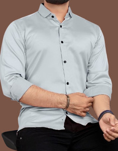 VezVoR Men Solid Party Silver Shirt