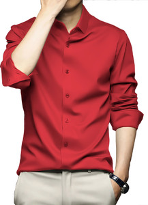 cvc Men Solid Formal Red Shirt