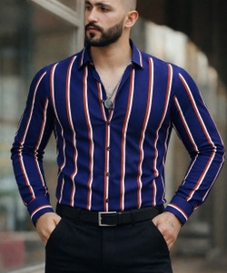 COMBRAIDED Men Striped Formal White Shirt