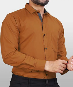 youth first Men Solid Formal Orange Shirt