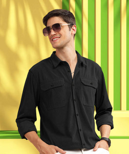 Valveera Men Self Design Casual Black Shirt