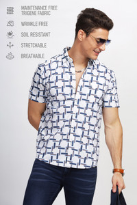 Bullmer Men Printed Casual Blue Shirt