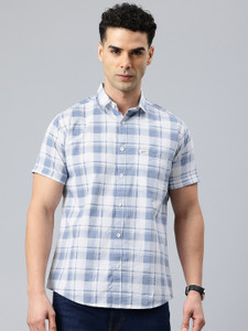 Majestic Man Men Checkered Casual Blue Shirt - Image 1