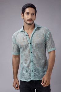 DearDean Men Self Design Casual Blue Shirt