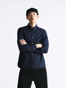 MISCHIEF Monkey Men Solid Casual Blue Shirt