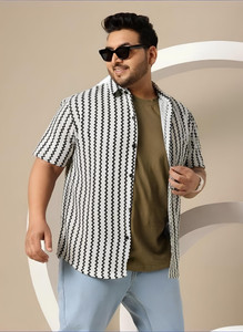 Roughster Men Printed Beach Wear White, Black Shirt