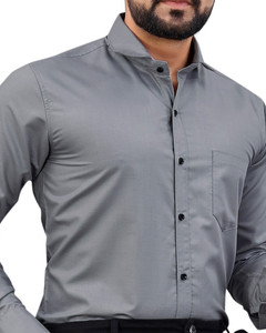 NIVICK Men Solid Formal Grey Shirt