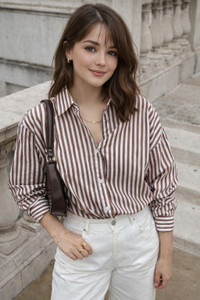 Femibazaar Women Striped Casual Brown Shirt