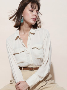 VERO MODA महिलाओं के लिए सॉलिड कैज़ुअल बेज  शर्ट