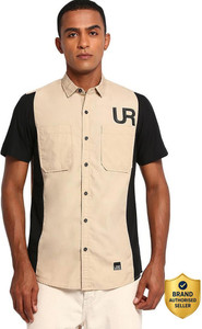 LEE Men Color Block Casual Beige Shirt