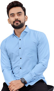NIVICK पुरुषों के लिए सॉलिड फॉर्मल नीला  शर्ट