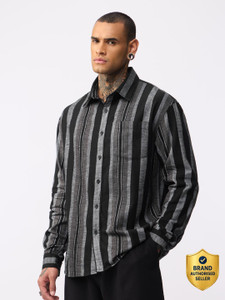 The Souled Store Men Striped Casual Black, Grey Shirt - Image 6