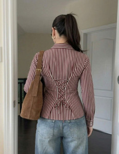 NIGAM Women Maroon Striped Formal Shirt - Image 6