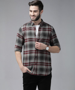 THE BEAR HOUSE Men Checkered Casual Grey, Black, Maroon Shirt