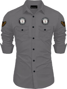 Blue dove Men Solid Casual Grey Shirt