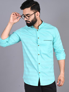 FUBAR Men Striped Casual Light Blue, Grey Shirt