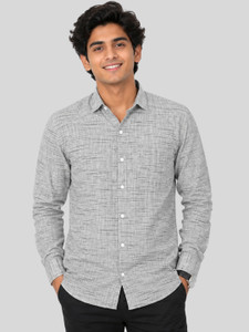 Garment Globe Men Self Design Casual Grey Shirt