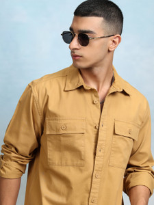 HIGHLANDER Men Solid Casual Yellow Shirt