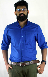 Indi Hemp Men Solid Casual Dark Blue Shirt