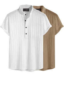 DIMMY Men Self Design Casual White, Beige Shirt
