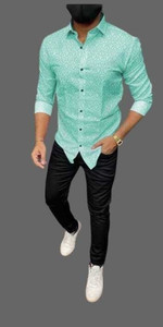 LUXURYCROWN Men Printed Casual White, Pink, Multicolor Shirt