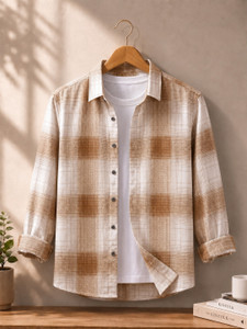 Solbiza Men Checkered White, Brown Shirt - Image 4