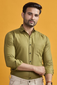 STONEBERG Men Solid Formal Green Shirt