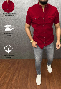 S-Line Men Solid Casual Maroon Shirt