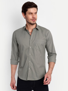 LeWogle Men Solid Casual Silver Shirt